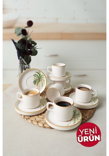 Keramika Bronze Palmiye Stackable Çay Takımı 12 Parça 6 Kişilik Çok Renkli