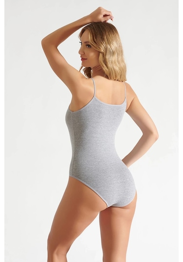 Hepsine Rakip 3lü Kadın İp Askılı Kancalı Çıt Çıtlı Body Pamuklu Rahat Gri