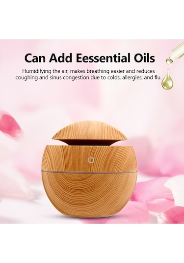 Novahub Ahşap Dokulu Mantar Nemlendirici & Aromaterapi Cihazı - Usb Şarjlı, 130ml Kapasite, Kahverengi/kahve, 100x100x95mm