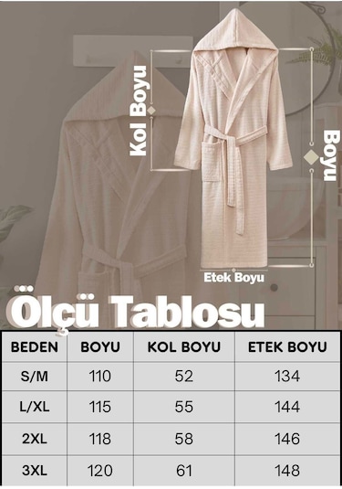 2 Li Kapşonlu Unisex Banyo Bornozu Seti %100 Soft Pamuklu Mürdüm - Bej