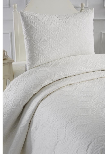 Ultrasonik Kapitoneli Elite Tek Kişilik Yatak Örtüsü Krem Krem