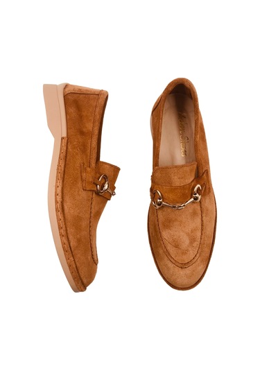 Scarpe Taba Hakiki Deri Kadın Süet Babet Ayakkabı Taba