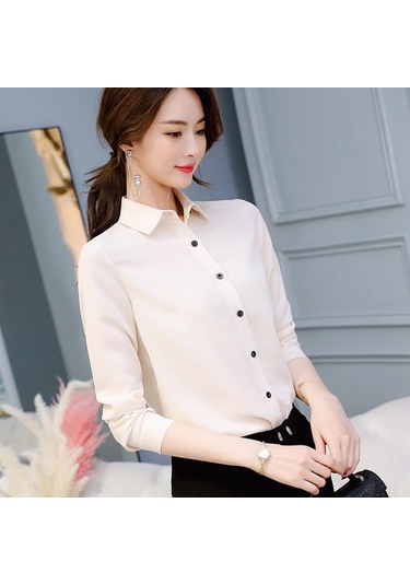 Bej İlkbahar Ve Yaz Kadın Gömlek İnce Çok Yönlü Büyük Metre Dip Moda Günlük Uzun Kollu Gömlek Bej