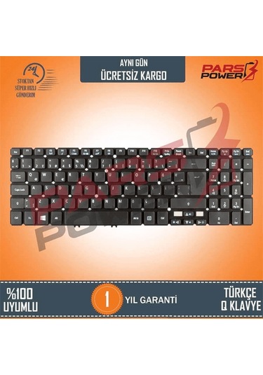Acer Uyumlu Aspire V5-531, V5-551, V5-571, V5-552, V5-572, V5-573g Serisi Notebook Klavye (Siyah TR) (Pars Power) 782534