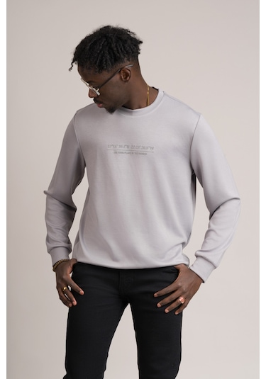 Fbi Slimfit Modal Kumaş Baharlık Sıfır Yaka Likralı Sweatshirt Gri