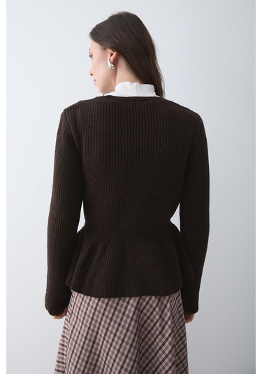 Kahverengi 3 Düğmeli Pileli Hırka - 251065 Kahverengi