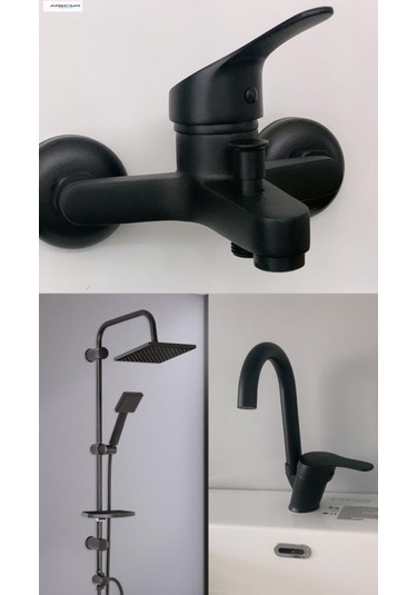 Armour Armatür Siyah Lüks Banyo Batarya Seti Siyah