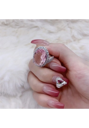 925 Ayar Gümüş Ayarlanabilir Oval Pembe Zirkon Taşlı Yüzük