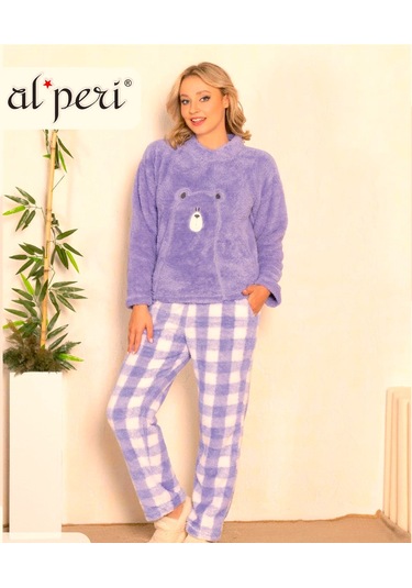 Alperi Uzun Kol Welsoft Pelüş Pijama Takımı Lila