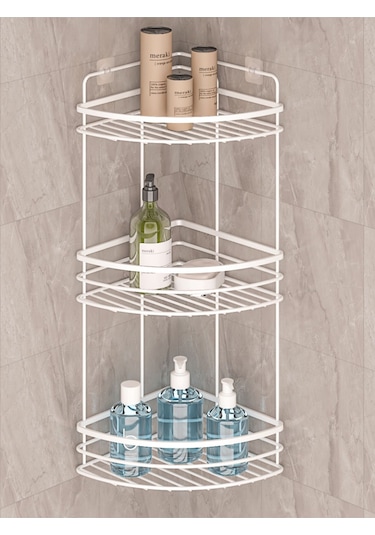 MultiStore Yapışkanlı Ömür Boyu Paslanmaz Banyo Düzenleyici Şampuanlık Beyaz LK03 Beyaz