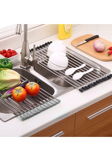 Fabrika Doğrudan Katlanır Paslanmaz Çelik Drenaj Rafı Kase Rafı Lavabo Mutfak Rafı Sebze Ve Meyve Suyu Kontrol Rafı 20 Tüp Küçük Gri Renkli