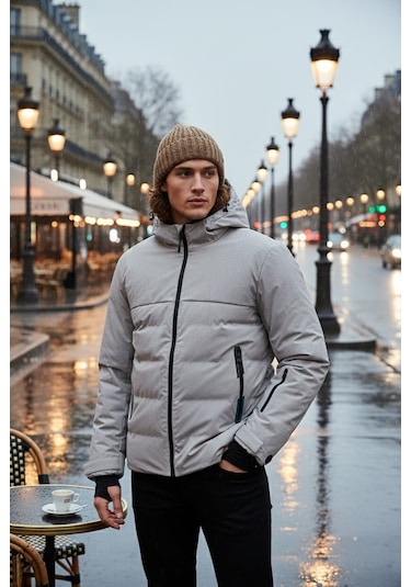 Buratti Regular Fit Kapüşonlu Kapitoneli Erkek Mont 497Dean Taş
