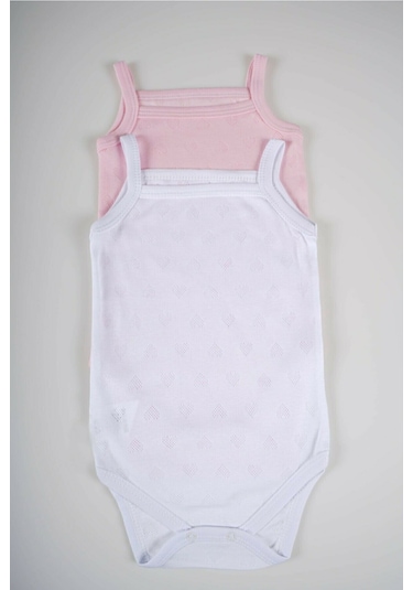 İp Askılı Jakarlı Klimalı 2li Çıtçıtlı Badi Zıbın Pembe-Beyaz