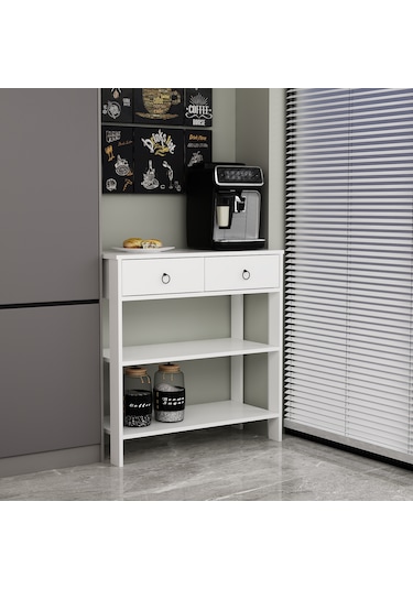 Dekrosso Luke Modern 2 Çekmeceli Kahve Köşesi Airfry Dolabı Beyaz