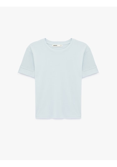 Koton Slim Fit Kısa Kollu Bisiklet Yaka Basic Tişört Mavi 6sak50400ek
