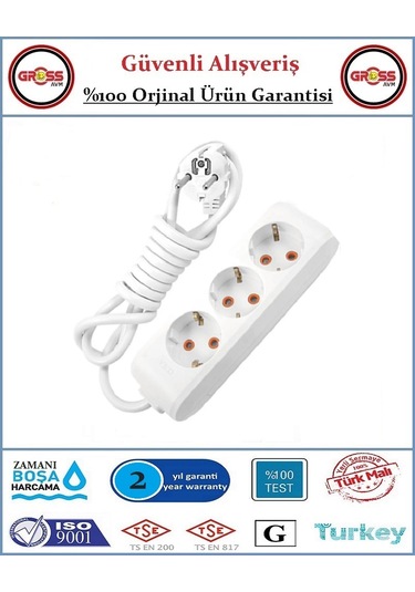 Viko Multi-let Üçlü Topraklı Priz - 5 Metre - Çocuk Korumalı