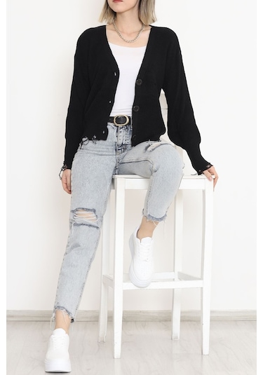 Buyers Butik - Düğmeli Triko Hırka Siyah - 17043.1801. 001