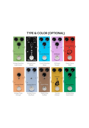 Yaozixa Tremolo Tipi Sarı Gitar Efekti - Irın Ef-09 Klasik Titreşim Fonksiyonu Metal Kutu