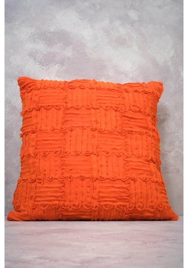Peraluna Foam Pıllow Şifon Şerit Triko Yastık Kılıfı 45x45 Cm Turuncu - Turuncu