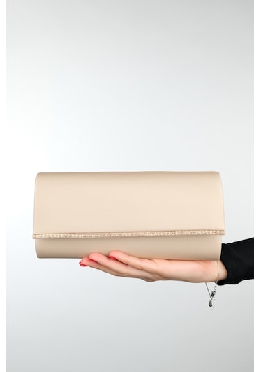 Luvishoes Marıa Koyu Bej Saten Taşlı Kadın Abiye Çanta Koyu Bej