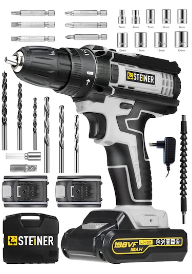 Steiner ST-198VF G Çift Akülü Darbeli Matkap Şarjlı Vidalama Gri