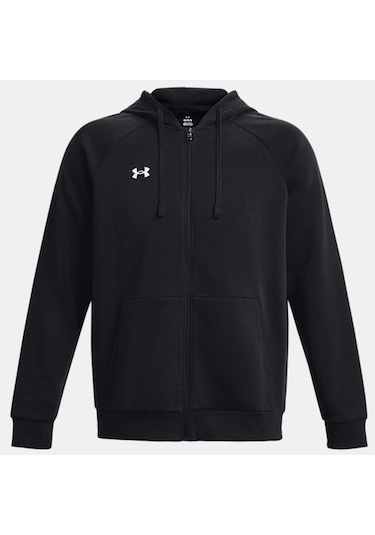 Erkek UA Rival Fleece Tam Boy Fermuarlı Kapüşonlu Üst 1379767-001 Siyah - Beyaz