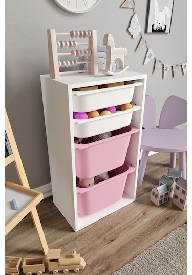 %100 Mdf - Small Mono 4 Sepetli Oyuncak Dolabı Pembe