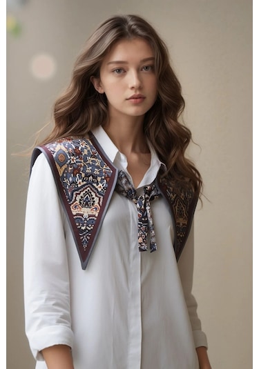 Walkenzo Bohem Stil Etnik Desenli Kadın Omuz Şalı Kahverengi - Gri