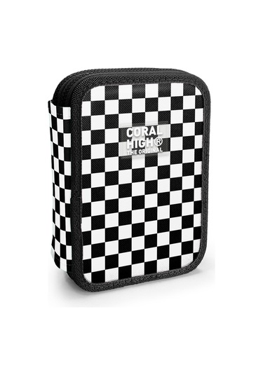 Coral High Siyah Beyaz Dama Desenli Çift Katlı Kalem Çanta 11146 Siyah - Beyaz