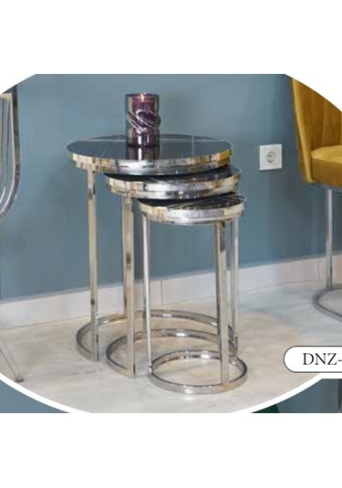 Mim Siyah Mermer - Gümüş Dünya Zigon Sehpa Gümüş - Siyah Mermer