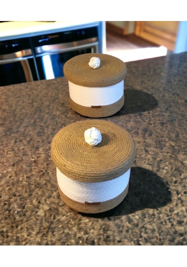 Hasır Sepet, 2'li Kapaklı Dekoratif Sepet