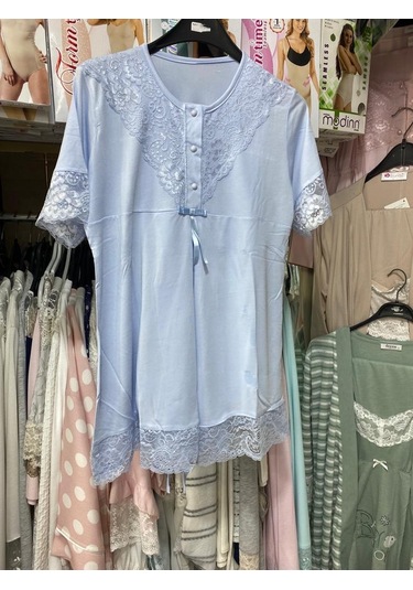 Nehirsel 3022 Mavi Hamile Lohusa 3 Lü Pijama Sabahlık Tk 001