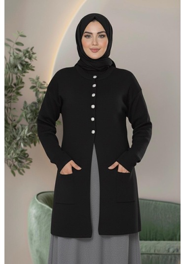 Yeni Sezon Dizboy Kadın Ceket -sakal İplik, Yaka Düğmeli, İki Cepli, Günlük, Şık Kombinler İçin Siyah