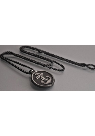 Antik Paslanmaz Çelik Denizci Çapa Erkek Kolye /60 Cm Zincirli Silver
