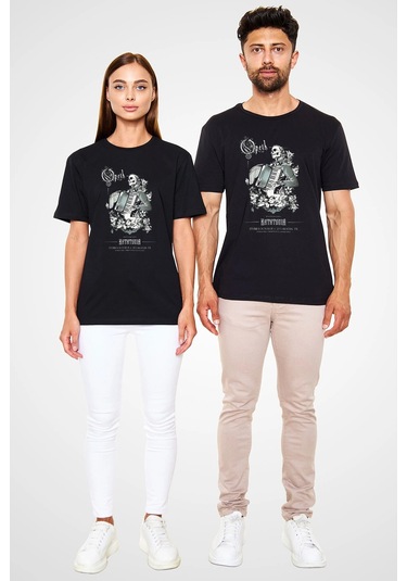 Adrift Opeth Baskılı Unisex Beyaz Tişört Siyah
