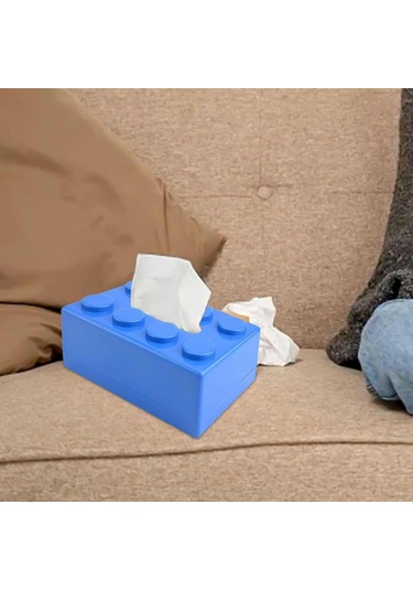 Ximistore9 Abs Malzeme Blok Desenli Dekoratif Havlu Kutusu - Duvar Veya Masaüstü Çok Amaçlı Organizer Mavi