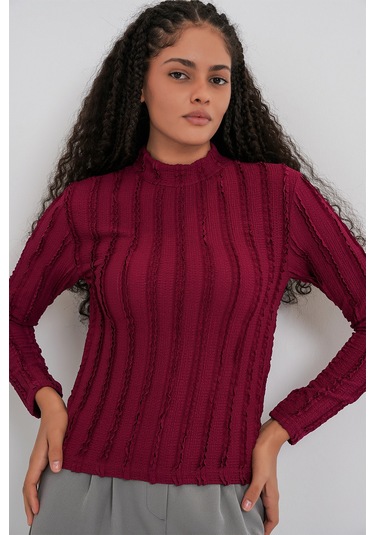 Kadın Dokulu Esnek Örme Bluz 975 - Bordo bordo
