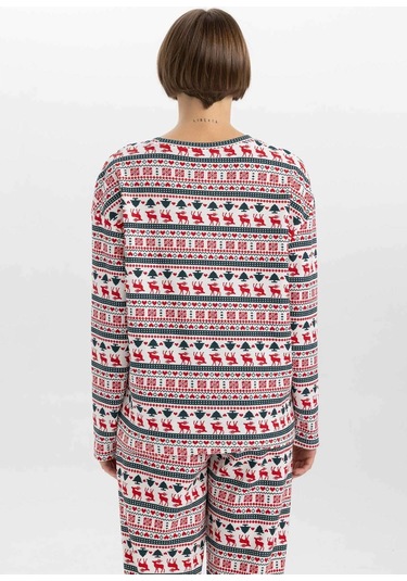 Defacto Fall in Love Yılbaşı Temalı Bisiklet Yaka Üst A3375AX23WNER105 Ekru