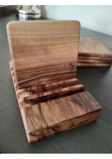 Gerçek Ceviz Ağacından El Yapımı Bardak Altlığı 4lü- Hand Made Walnut Coaster Ceviz 6'lı
