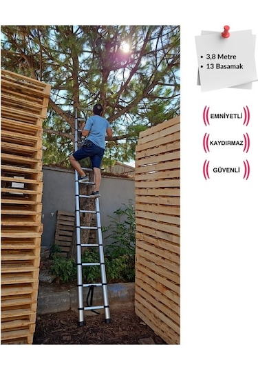 Endokon 13 Basamak - 380 Cm. Teleskopik Alüminyum Merdiven - I Tipi Uzayan Merdiven