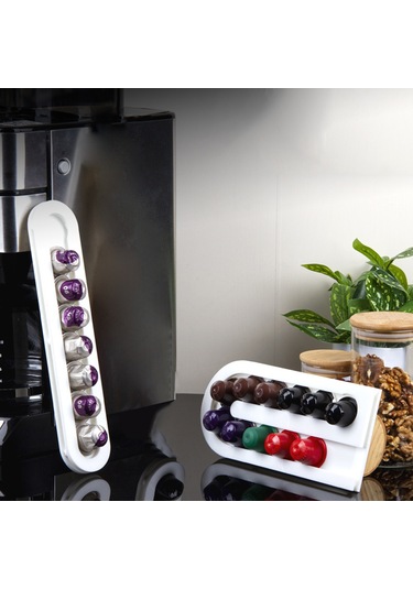 Yaleker Duvar Tipi 8'li Kahve Kapsülü Organizer - Akrilik Hafıza Rafı, Sıralama Ve Saklama Fonksiyonu, Kf-a08 Küçük Boyut Beyaz