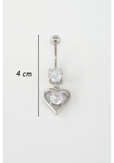 Kadın 316l Anti Alerjenik Sallantılı Kalp Figürlü Göbek Piercing - Gümüş