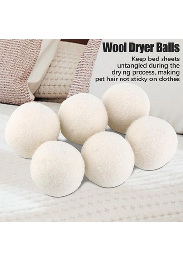 Hangfox 6 Adet 6cm Organik Yün Kurutma Topları - Doğal Kumaş Yumuşatıcı, Tekrarlı Kullanım, Enerji Tasarrufu, Kimyasız
