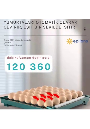 Slim Model 130 Yumurtalık Tam Otomatik Kuluçka Makinesi Gün Sayaçlı Yedek Motorlu