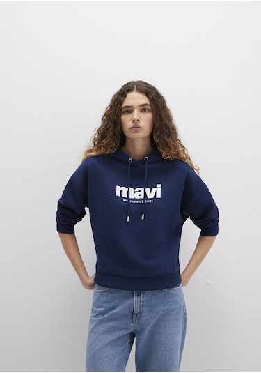 Mavi - Mavi Logo Baskılı Kapüşonlu Lacivert Sweatshirt 168334-704 Lacivert