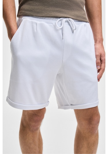 Grimelange YOURI Erkek Beli Lastikli Arka Tek Cepli Relaxed Fit Beyaz Şort