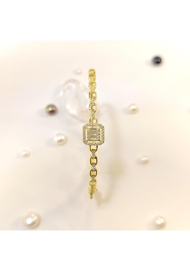 Baget Taşlı Kelepçe Bilezik 14 Ayar Altın Hd Videolu Sarı