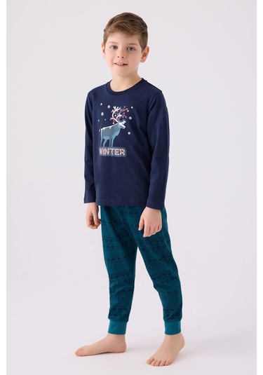 Arnetta 3165 Noel Winter Erkek Çocuk Lacivert Uzun Kol Pijama Takım Lacıvert