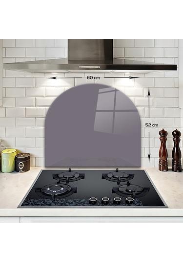 Decorita Cam Ocak Arkası Koruyucu | Oval Şekilli | Düz Renk - Gri