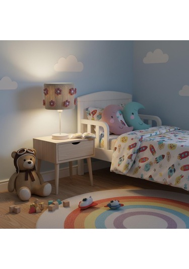 Elizim Home Lighting Makrome Papatyalı Abajur Beyaz - Pembe
